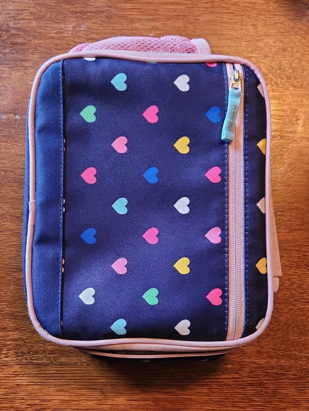Pottery Barn Kids Navy Lunch Bag with Pastel Heart Print